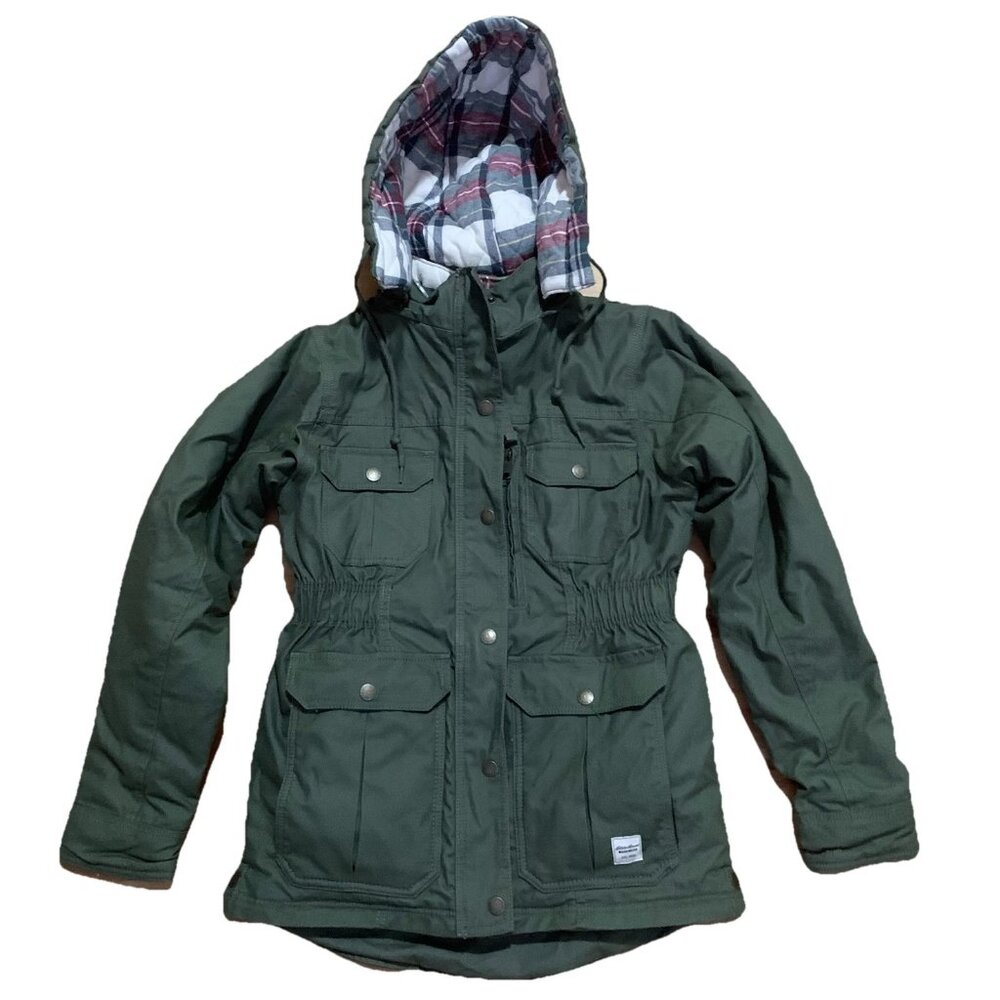 Eddie Bauer Workwear Womens Quilt Lined Thinsulate Removable Hooded Jacket Small